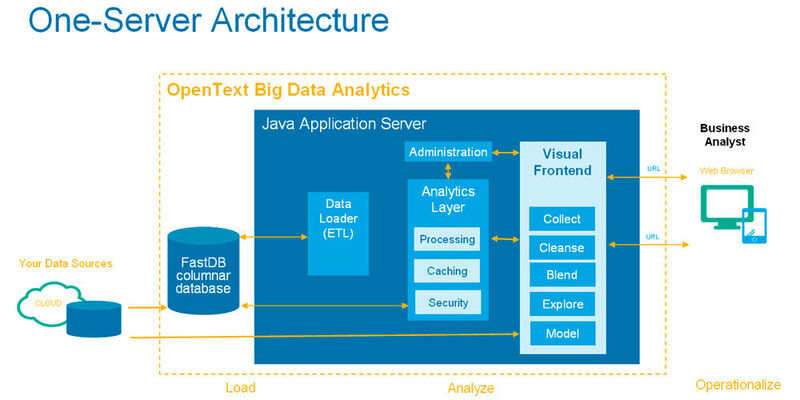 Eine Ein-Server-Architektur der Analytics Suite 16 für Big Data Analytics. Sie basiert auf der Opentext-Datenbank FastDB.