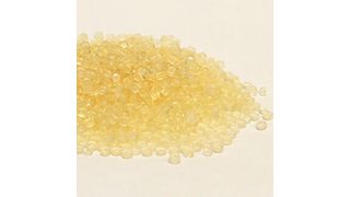 Pellets made from film that has had printing removed. (Mitsui Chemicals)