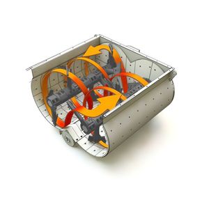 Der Doppelwellen-Chargenmischer (Typ DKX) von BHS garantiert hohe Mischguthomogenität auch bei hoher Gesteinskörnung durch dreidimensionales Mischen und starke Antriebstechnik.(Bild:   BHS-Sonthofen)