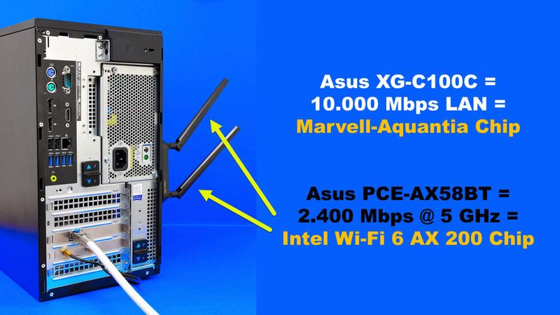 Abbildung 17: Die zwei schwarzen Antennen werden von einer Asus PCE-AX58BT-Karte mit 2400 Mbps Wi-Fi-6-WLAN versorgt. Die Stummel sitzen auf einem starken Magnetfuß. (Bild: Harald Karcher)