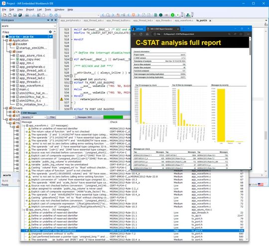 Bild 3: C-STAT überprüft die Einhaltung von MISRA-C/C++-, CERT-C/C++- und CWE-Regeln direkt im Build-Prozess und erzeugt auditfähige Nachweise pro Datei und Regel. (Bild:  IAR)