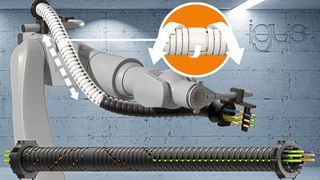 Energieführung: Das TRX-System von igus spart Platz an der dritten Roboterachse und sorgt für eine Rückzugslänge von bis zu 40 Prozent.  (igus)