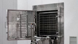 Der breite Vorderrahmen und die zurückversetzten Füße ermöglichen die eingelassene Wandinstallation im Reinraum. (Italvacuum)