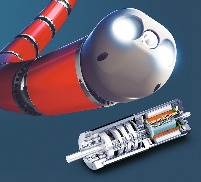 Dieser mehrgliedrige Roboterschlangenarm dringt in die entferntesten Winkel ein und löst Aufgaben dort, wo kein Mensch hingelangen kann. (Bild: Maxon)