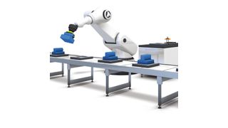 Die beiden Koppler des berührungslosen Übertragungssystems müssen nicht in einem Maschinenteil stecken. Dadurch ermöglichen sie neue Bewegungsabläufe, wie flexibler automatischer Werkzeugwechsel – zum Beispiel in der Robotik. (Bild: TE)