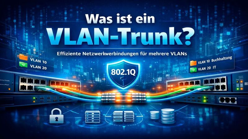Ein VLAN-Trunk verbindet Switches untereinander und transportiert den Datenverkehr mehrerer virtueller LANs gleichzeitig über eine einzige physische Leitung.(Bild:  ChatGPT / KI-generiert)