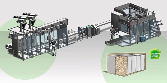 Die Maschine verfügt über ein spezielles Dosiersystem, das die Komprimierung von Pulvern ermöglicht und so eine besonders transportoptimierte und staubarme Verpackung gewährleistet.(Bild:  Rovema)