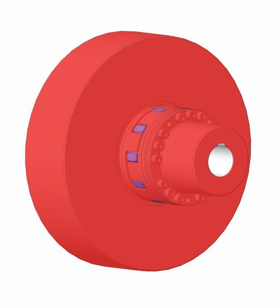Zwischen Motor und Getriebe kommt eine Sonderkonstruktion aus der Rotex-Baureihe zum Einsatz. Die Klauenkupplung gewährleistet eine drehschwingungsdämpfende Kraftübertragung und kompensiert Unregelmäßigkeiten im Antriebsstrang. Die Schwungscheibe misst 900 mm im Durchmesser und ist 235 mm dick. Sie erhöht die Laufruhe im Antriebssystem und damit aus Passagiersicht den Fahrkomfort. (KTR)