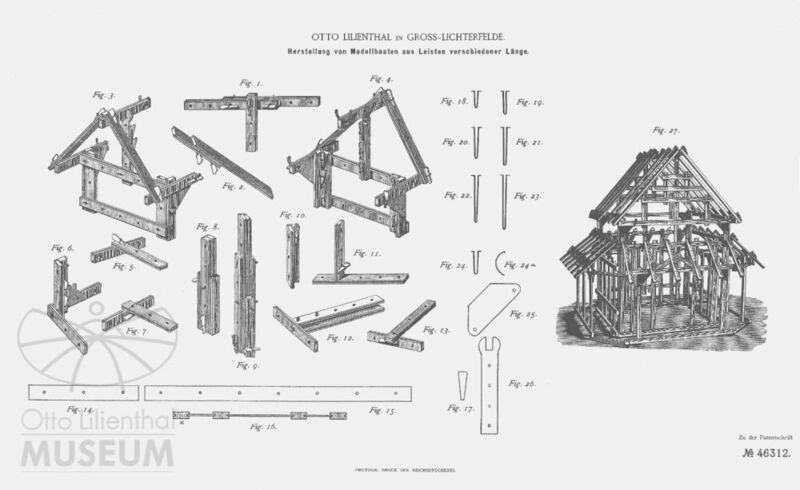 1888 lässt Lilienthal sich einen Modellbaukasten patentieren. (Otto Lilienthal Museum)