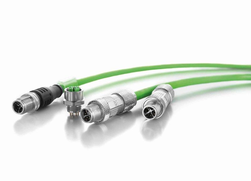 Weidmüller M12-Cat. 6A-Steckverbinder (M12-X-Type) mit hoher Datenübertragung für raue Umgebungen - konform zur neuen Profinet-Verkabelungsrichtlinie. Das Produktprogramm umfasst feldkonfektionierbare Steckverbinder in Schutzart IP 67, umspritzte Leitungen sowie Leiterplattenbuchsen. (Bild: Weidmüller)