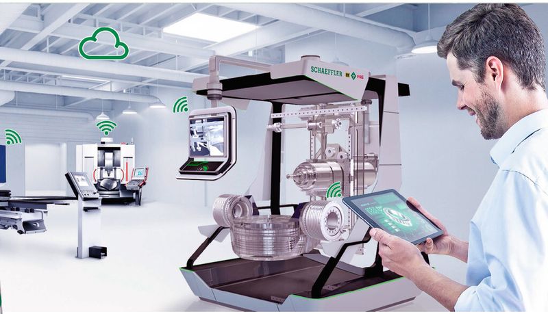 Mit der Werkzeugmaschine 4.0 beschreitet Schaeffler einen durchgängigen Weg in Richtung einer digitalisierten Produktion. Die erhobenen Daten werden sowohl lokal als auch in einer Schaeffler-Cloud ausgewertet, um die Ergebnisse wieder zurück an die verschiedensten Stellen vor Ort zu leiten. (Schaeffler)