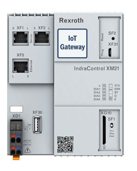 Die auf der Industrie-Hardware XM21 installierte Softwareplattform IoT Gateway bindet bestehende Maschinen und Anlagen an On-Premises- und Cloud-Plattformen an. Entwickler können das vorinstallierte App-Angebot für Daten­erfassung, -bearbeitung und -transfer mithilfe eines Software Development Kit (SDK) ergänzen.  (Bosch Rexroth AG)