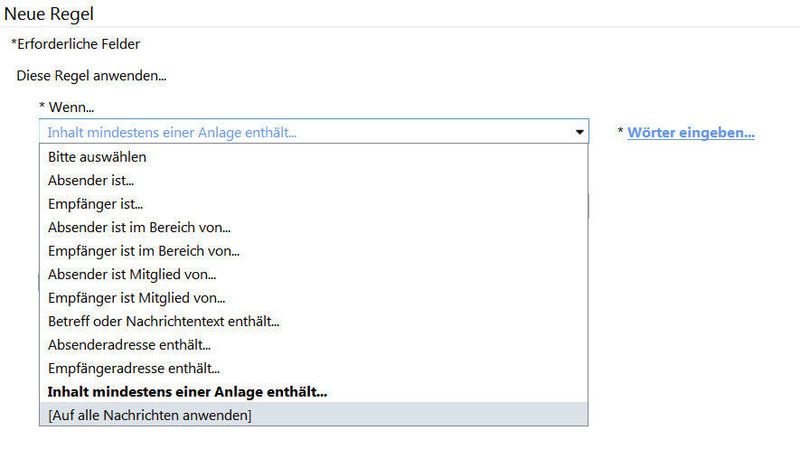 Im Gegensatz zur kleinen Edition erlaubt die Enterprise Suite zum Beispiel, diverse Regeln zu erstellen. Mit diesen Posteingangsregeln lassen sich E-Mails nach Dateianlagen und Benutzern filtern. Die vom Administrator angelegten Regeln gelten dann für alle über Office 365 eingehenden E-Mails. (Archiv: Vogel Business Media)