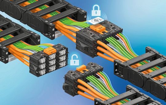 Mit dem neuen RFID-Schloss für das Module Connect-Stecksystem erhalten Industriebetriebe einen sicheren Zugriffsschutz für ihre Energieketten. (Bild:  igus)