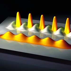 Stoßen sich die Teilchen jedoch stark ab, so sind sie schon ohne Gitter passend angeordnet (vorn). Ein beliebig schwaches Gitter reicht dann aus, um die Teilchen an ihrem Ort festzuheften (hinten). 