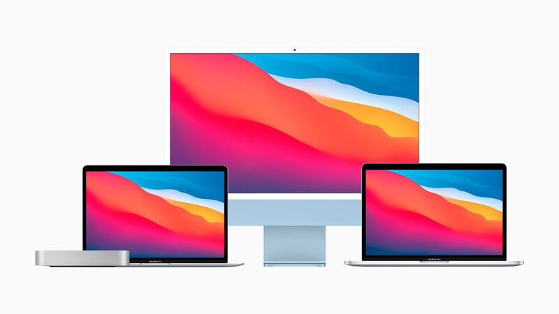 Familienbande: Das neue M1-System-on-Chip treibt mittlerweile mehrere neue Apple-Rechner an, darunter neben dem neuen iMac das MacBook Air, das 13-Zoll-MacBook Pro und der Mac mini.  (Apple)