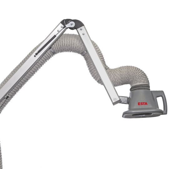 Alle Absaugarme sind standardmäßig mit hochwertigen PVC-Schläuchen ausgestattet, werden komplett vormontiert geliefert und sind absolut wartungsfrei konstruiert.(Bild:  Esta)