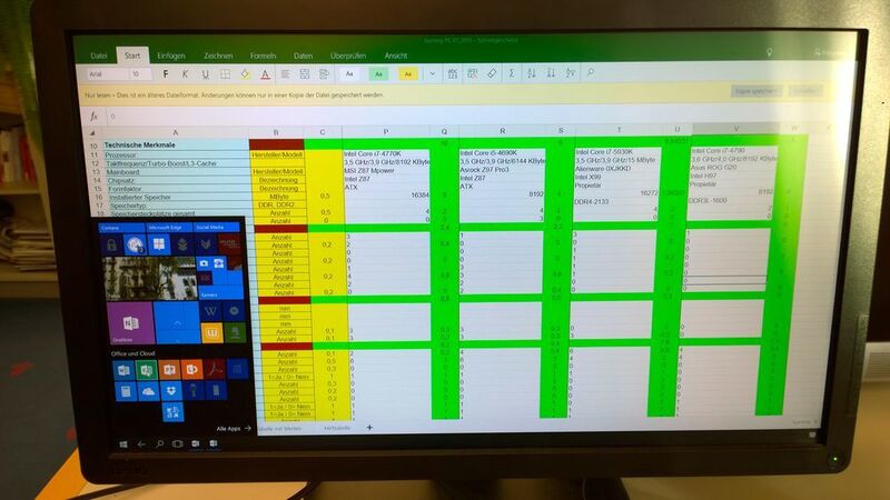 Auch größere Excel-Tabellen sind kein Problem. Das Startmenü des Continuum-Screens ist eine Kreuzung aus Windows 10 und Windows 10 Mobile. Nicht Continuum-fähige Apps sind grau markiert. (Vogel IT-Medien)