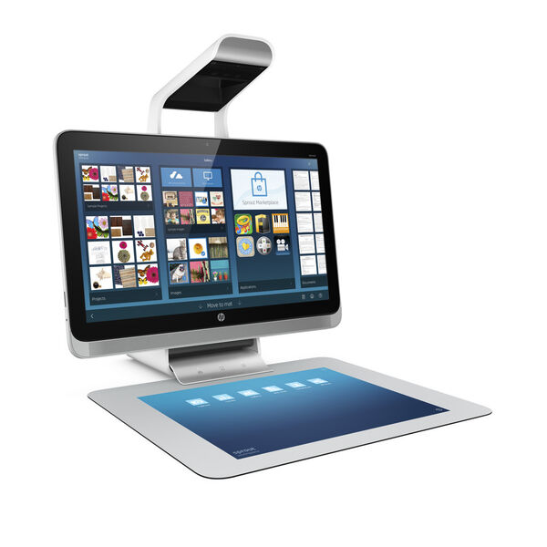 Soll für eine immersive Computing-Erfahrung sorgen: Sprout-PC mit Kamera/Projektorkombi und zweitem projeziertem Touchscreen (HP)
