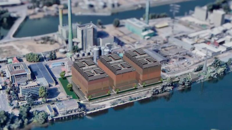 Der Campus von Green Mountain und KMW entsteht auf der Ingelheimer Aue in Mainz, direkt am Rhein.(Bild:  Green Mountain)