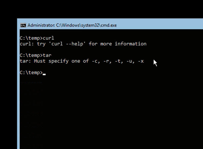 Abbildung 5: In Windows Server 1803 hat Microsoft die beiden Linux-Tools „curl“ und „tar“ direkt in die Befehlszeile integriert. (Thomas Joos/ Microsoft)