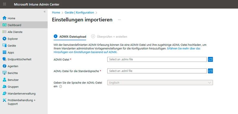 Importieren von Gruppenrichtlinien im Intune Admin Center. (Bild: Joos)