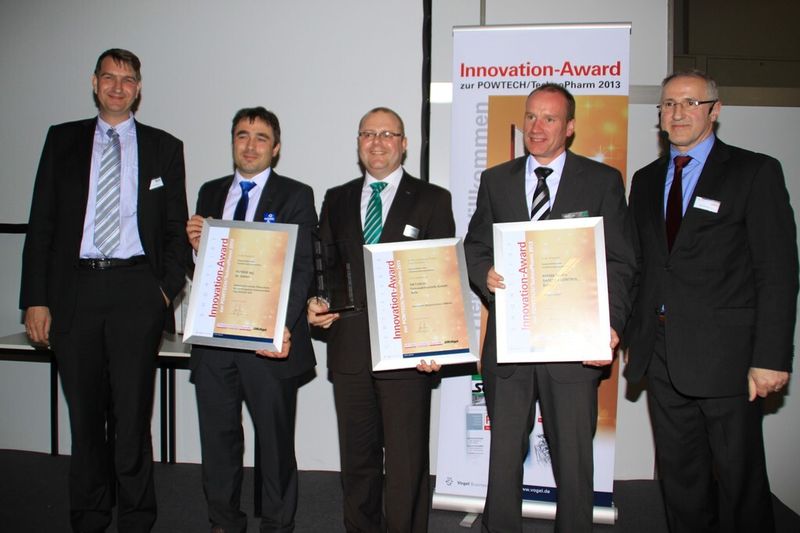 Übersicht der Shortlistkandidaten: Marcel Dröttboom (v.l.n.r.), Dominque Engel (Filtrox), Dimitrios Makrakis (Netzsch Feinmahltechnik), Roland Bunse (Rembe) und Gerd Kielburger. (Bild: Ernhofer/PROCESS)