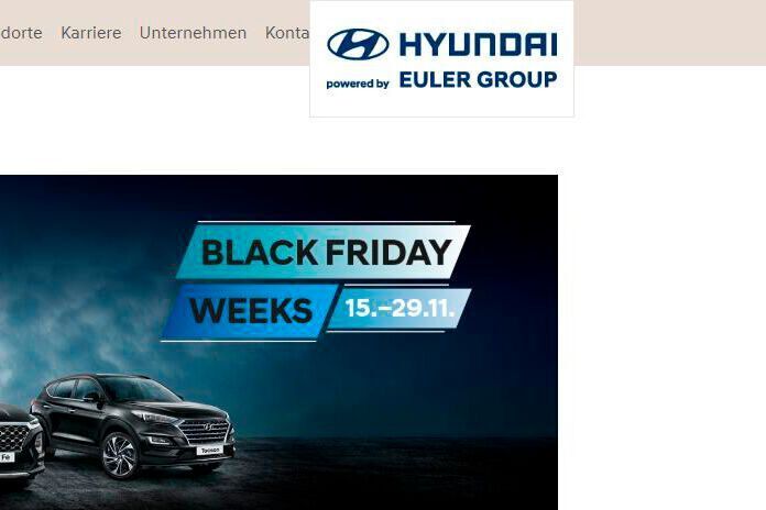 Die Euler Group, Hyundai-Händler aus Frankfurt, reduziert im Rahmen der Black Friday Weeks 11 schwarze Modelle zwischen 3.750 und 10.800 Euro. Das Motto: „So schreibt man schwarze Zahlen“. (Screenshot Hyundai Euler Group)