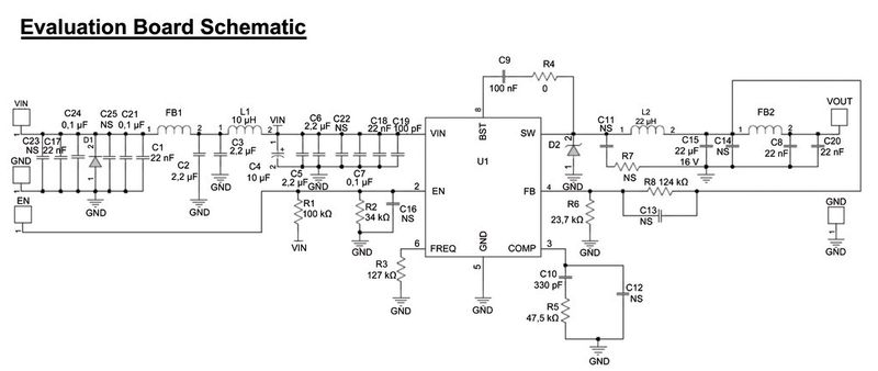 Bild 4: Das Schaltbild des Evaluation Boards für den MPQ4560im Detail (Bild: Mololithic Power Systems)