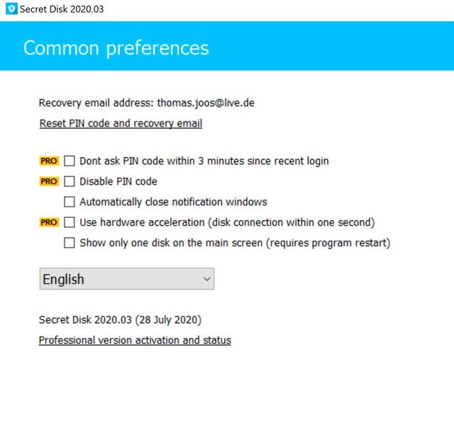 Anpassen der Optionen von Secret Disk. (Joos/Secret Disk (Screenshot))