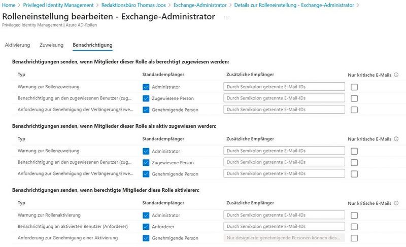 Nachrichten und E-Mails für Azure AD Privileged Identity Management steuern. (Joos)