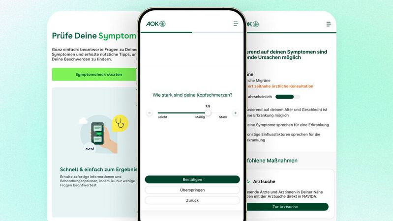 Der Symptom Check hilft Nutzerinnen und Nutzern, die richtige Anlaufstelle zu finden und kann dadurch das Gesundheitssystem entlasten.(Bild:  XUND)