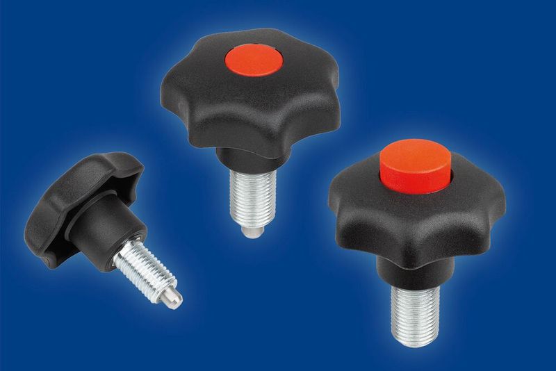 Der Arretier- und Spanngriff von Kipp ist in einer Ausführung mit Signalknopf erhältlich – er zeigt an, wenn die Verbindung mittels des Arretierstifts nicht vollständig verriegelt ist. (Bild: Heinrich Kipp Werk)