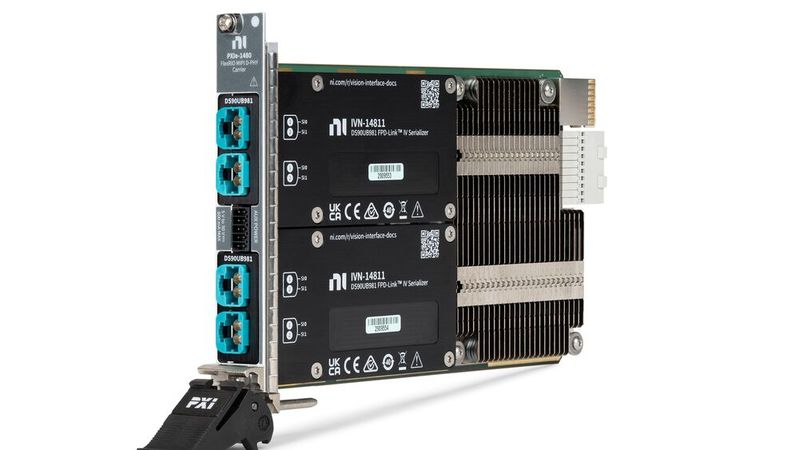Das NI PXIe-1480 FlexRIO Multiprotokoll-Vision-Carrier-Modul dient als Träger für austauschbare Schnittstellenmodule zur Validierung von Automotive-Displays und Kameras.(Bild:  TRILITE | Emerson)