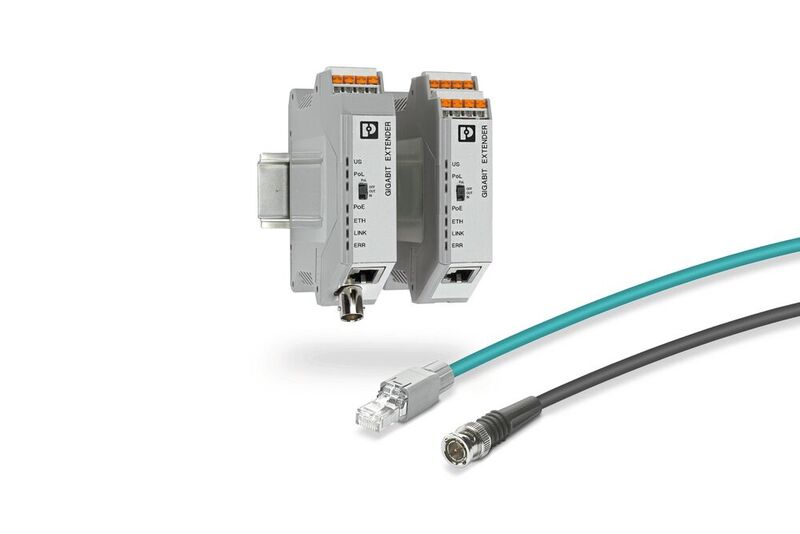 Gigabit Ethernet Extender für den Anschluss von Twisted-Pair-Leitungen oder Koaxialkabeln. (Bild: Phoenix Contact)