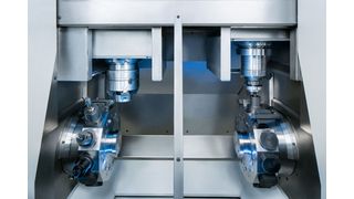 The two work areas of the VL 3 Duo are each equipped with a 12-station turret. (Source: Emag)