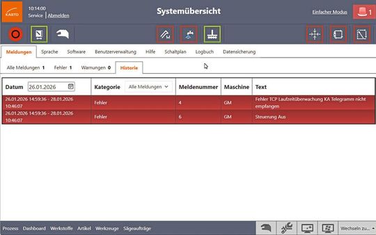 Fehler schnell gefunden: Eine integrierte Analysefunktion zeigt mögliche Ursachen für Störungen und Maschinenstillstände und deren Behebung. (Bild:  Kasto)