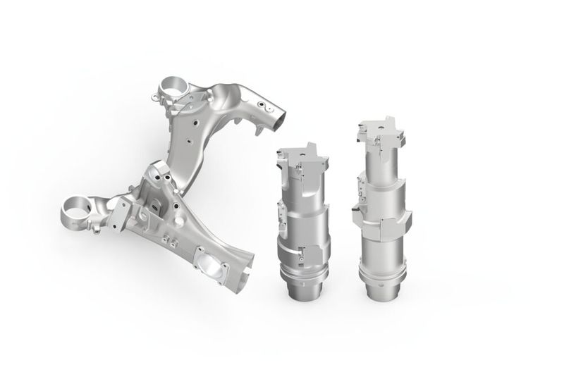 Worldia Europe GmbH: Worldia-PKD-Werkzeuge zur Bearbeitung von PKW-Trägerbaugruppen aus Aluminium. (Bild: Worldia Europe GmbH)