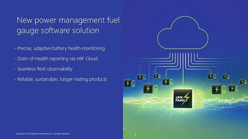 Präzises und adaptives Batteriemanagement: Die neue „Fuel Gauge“-Softwarelösung ermöglicht Fleet-Observability direkt über die nRF Cloud. (Bild: Nordic Semiconductor)