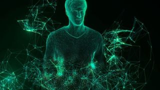 In einer 3D-Datenwolke konnten sich die Messebesucher bei Pepperl+Fuchs selbst sehen. Diese Pixelwolke symbolisiert Produktionsdaten, welche per NeoNeon-Cloud-System weltweit zur Verfügung gestellt werden – individualisierte Produktion in Losgröße 1. (Pepperl+Fuchs)