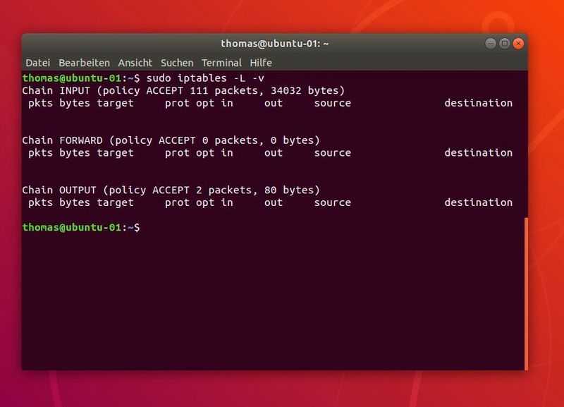 Anzeigen der aktuellen Regeln und des Forwarding. (Joos)