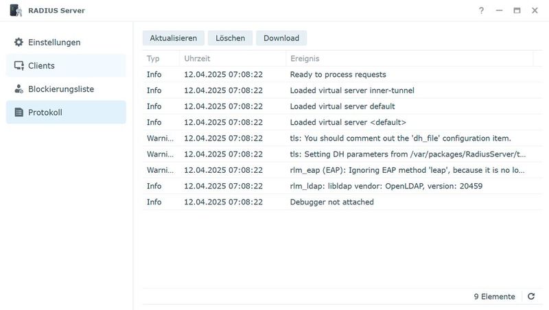 Überprüfen des Protokolls des Synology-RADIUS-Servers. (Bild: Joos)