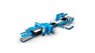 Das kompakte Flexible Fertigungssystem PSBB integriert die Prozesse Stanzen, Scheren, Puffern und Biegen in einer einzigen Lösung. (Bild: Prima Power)