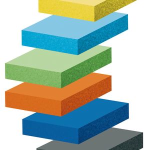 Typ SLAB: Die schwingungsisolierenden Platten basieren auf universell einsetzbaren elastischen PUR-Werkstoffen in Standarddichten von 170 bis 720 kg/m3.