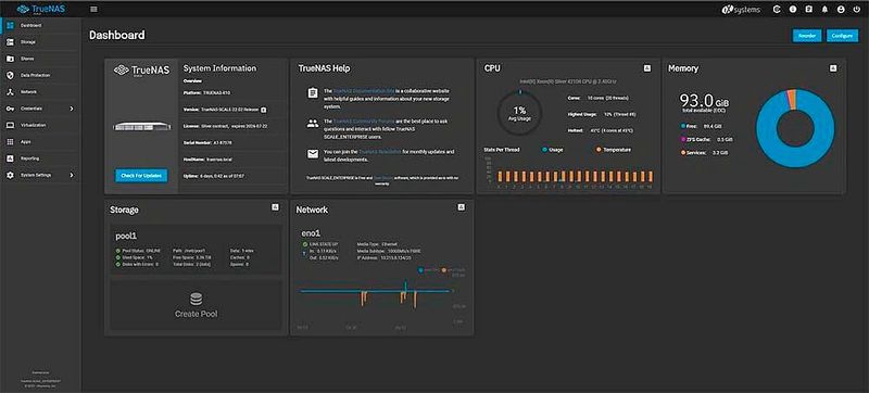 Ein Beispiel-Dashboard für TrueNAS Scale. (Bild: iX Systems)