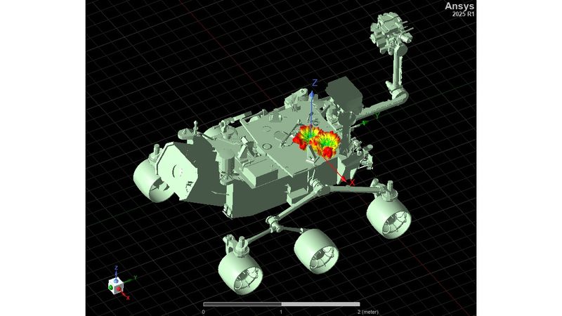 Ansys HFSS simuliert die Leistung einer Antenne, die an einem Mondrover angebracht ist.(Bild:  Synopsys)