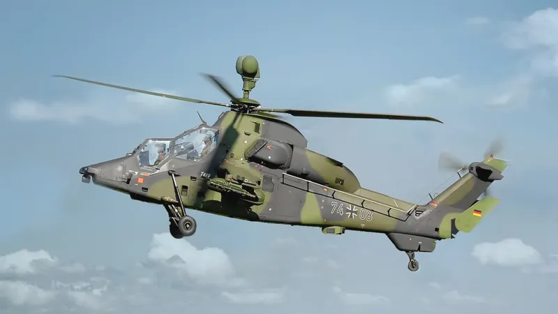 ​A Bundeswehr Tiger combat helicopter. The Optarion mission support system forms the link between these helicopters and the command and control information system.(Source:  Hensoldt AG)