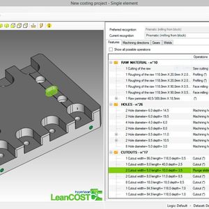 Leancost kann verwendet werden, um die Kosten von Produkten, Prozessen, Komponenten oder Baugruppen schnell und einfach, basierend auf der automatischen Feature-Erkennung aus dem 3D-Modell, abschätzen zu können.