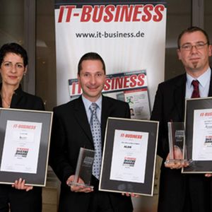 Die Top 3 Broadliner: IT-BUSINESS-Leser kürten Claudia Klein von B.Com mit dem Silber-Award, Roland Franze von Also mit dem Platin-Award und Volker Schwellenberg von Actebis Peacock mit dem Gold-Award. (Archiv: Vogel Business Media)
