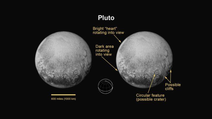 Mission New Horizon: Pluto’s North Pole, Equator, and Central Meridian (Bild: NASA)